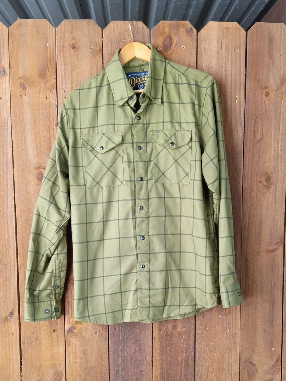 DIXXON Flannel Shirt Mens 2X Olive Green Windowpane Plaid D-Tech Snap Front